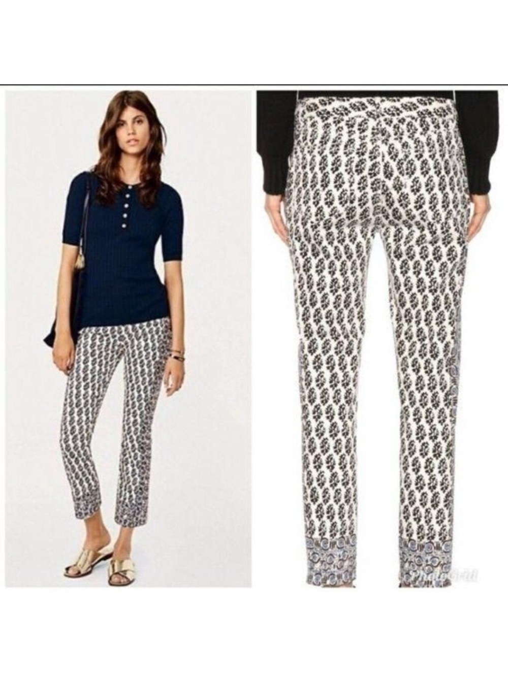 Tory Burch Reya Cropped Straight Leg Jeans Paisley Cotton Blend Size 27